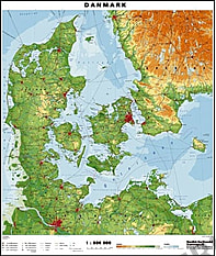 Dänemark Landkarte physikalisch 70 x 82cm