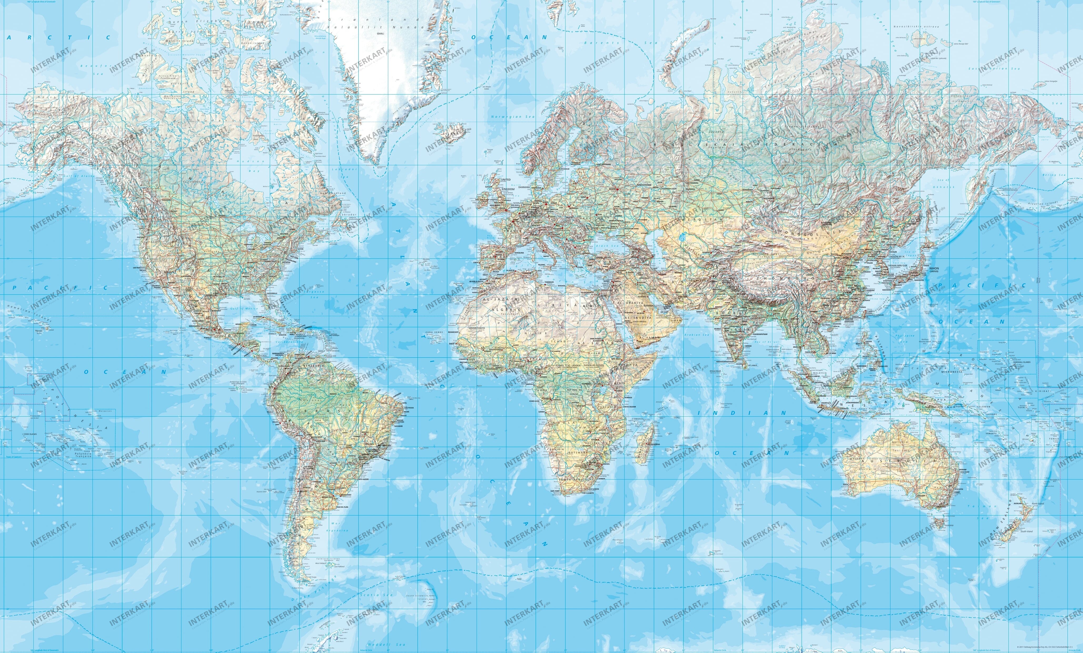 Physikalische Weltkarte (Großformat) 200 x 123cm