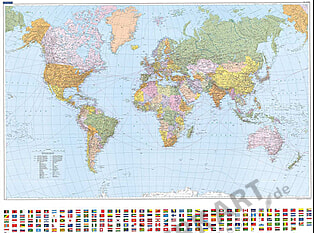 Politische Weltkarte 1:30 Mio (K+F) mit Flaggen 140 x 99cm