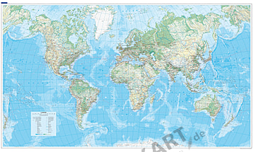 Weltkarte Poster physikalisch Atlantik Ansicht 140 x 82cm
