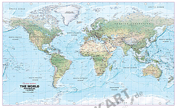 Weltkarte Poster physikalisch 1:30 Mio mit Zeitzonen - Global Mapping