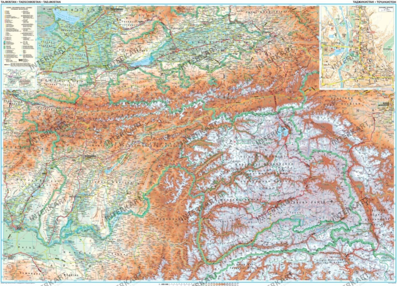 Tadsjikistan Kort 125 x 88cm