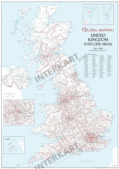 Great Britain Postcode Wall Map