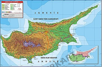 Zypern physikalische Landkarte 100 x 70cm