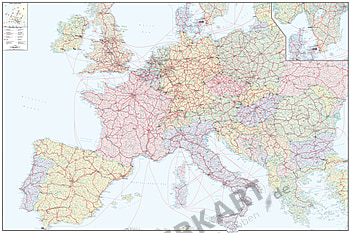 Eisenbahnlinien in Europa Karte - Europa Karte als Wandkarte Poster