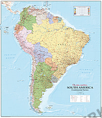 Political Wall Map South America 