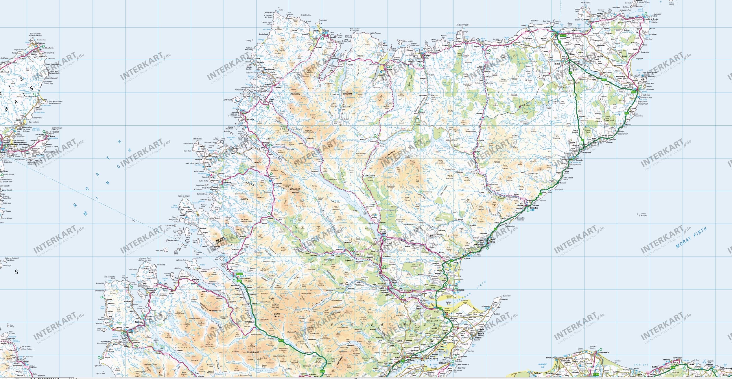 Schottland Nord Ost Landkarte Poster 112 x 84cm