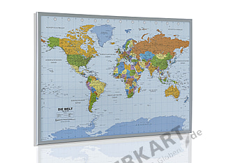 Political World Map on Cork Pinboard - german 90 x 60cm