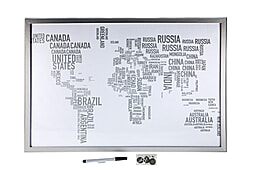 Magnetwand Weltkarte Silber Buchstaben 60 x 40cm