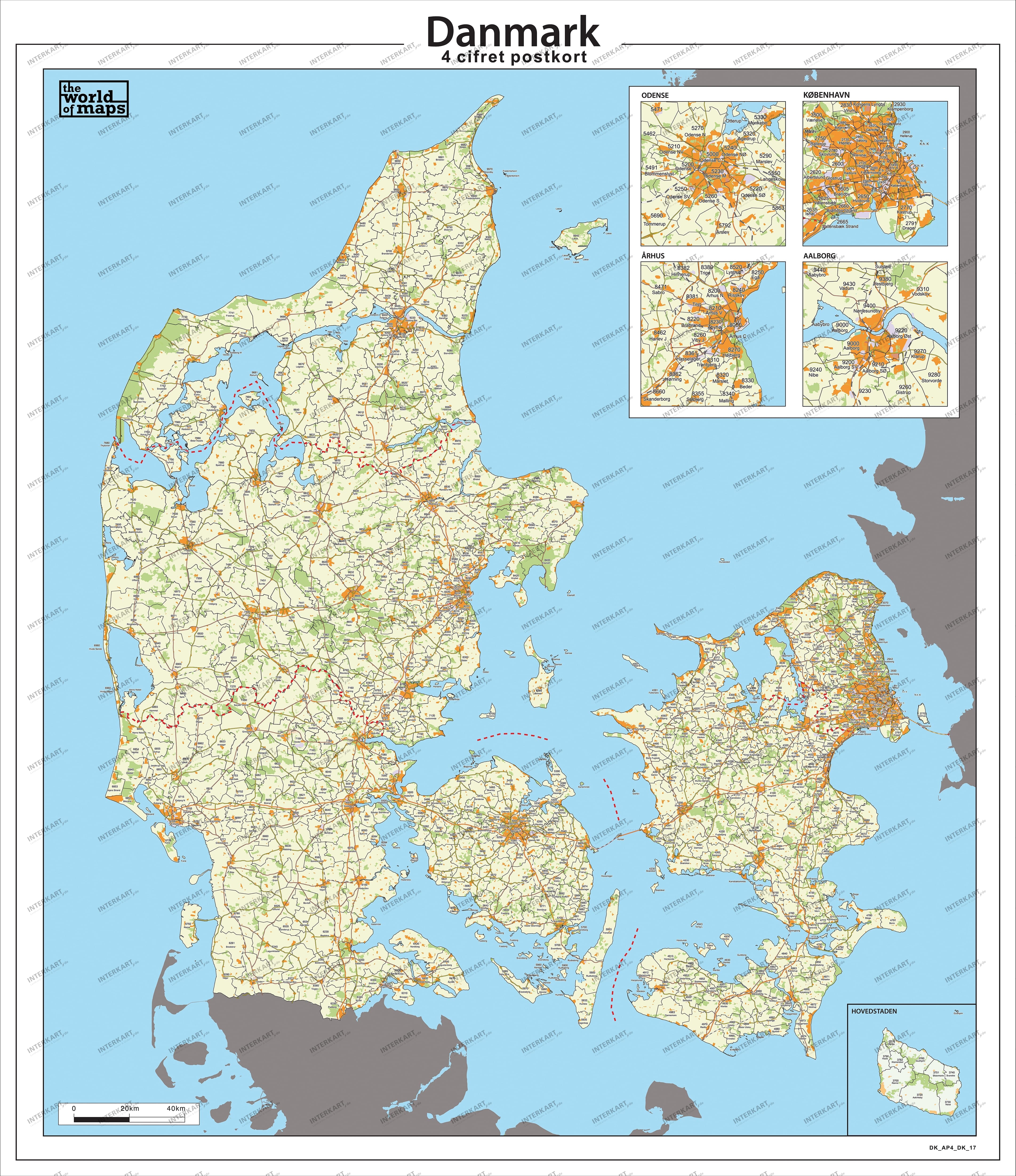 Denmark Postal Code Map Postcode Map Denmark 96 X 109Cm