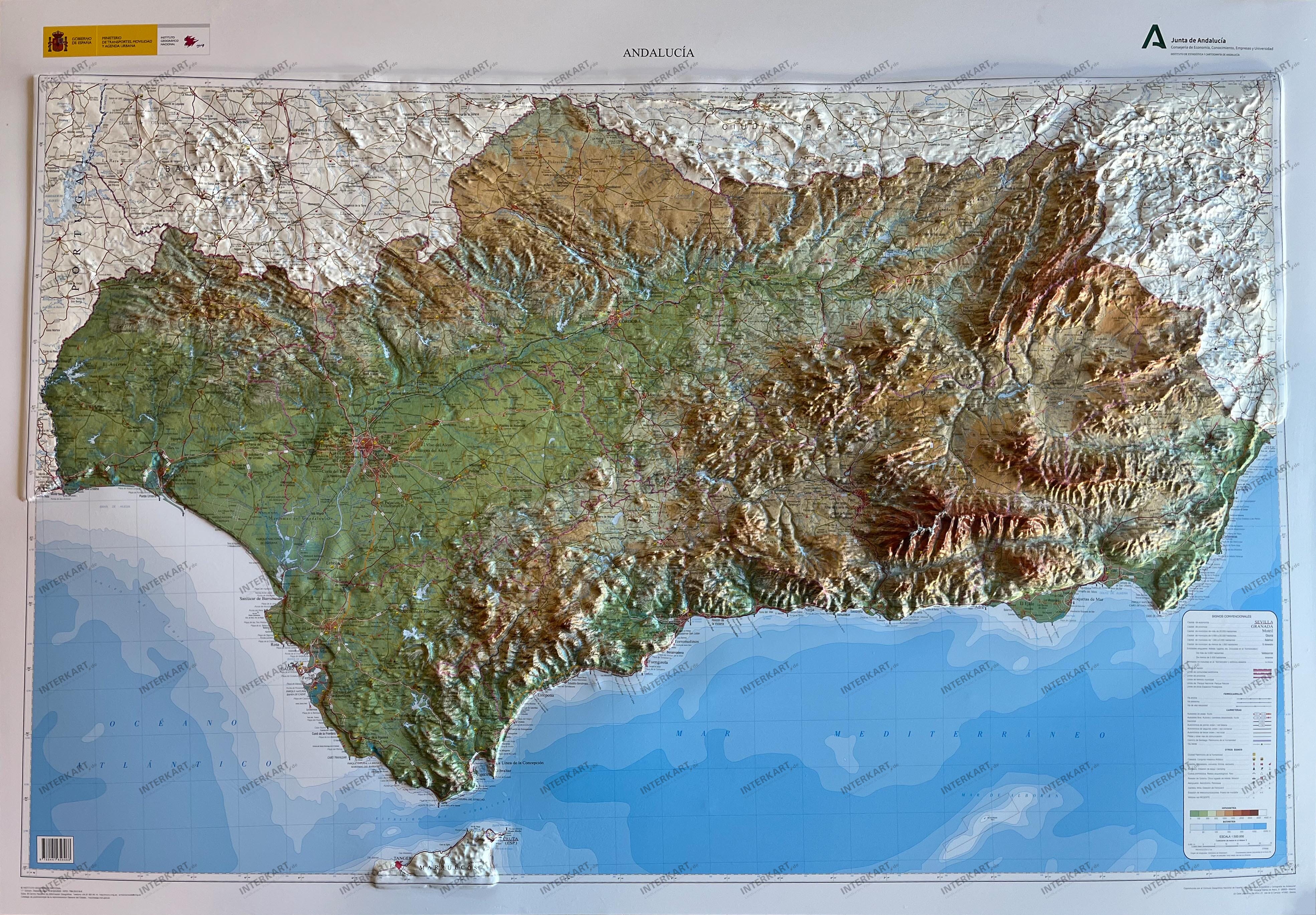 3D Relief Kort Andalusien 120 x 80cm