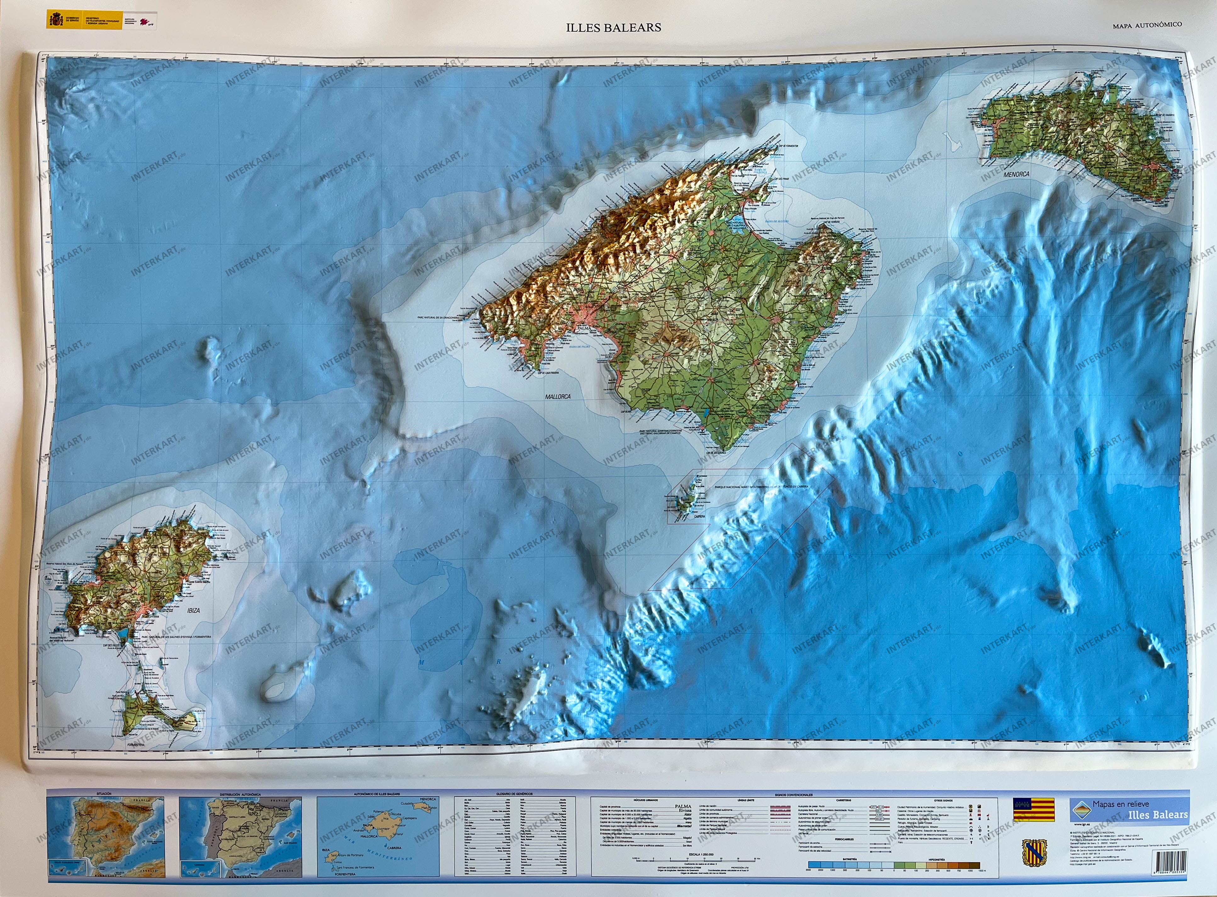3D Relief Kort Baleariske Øer 95 x 120cm