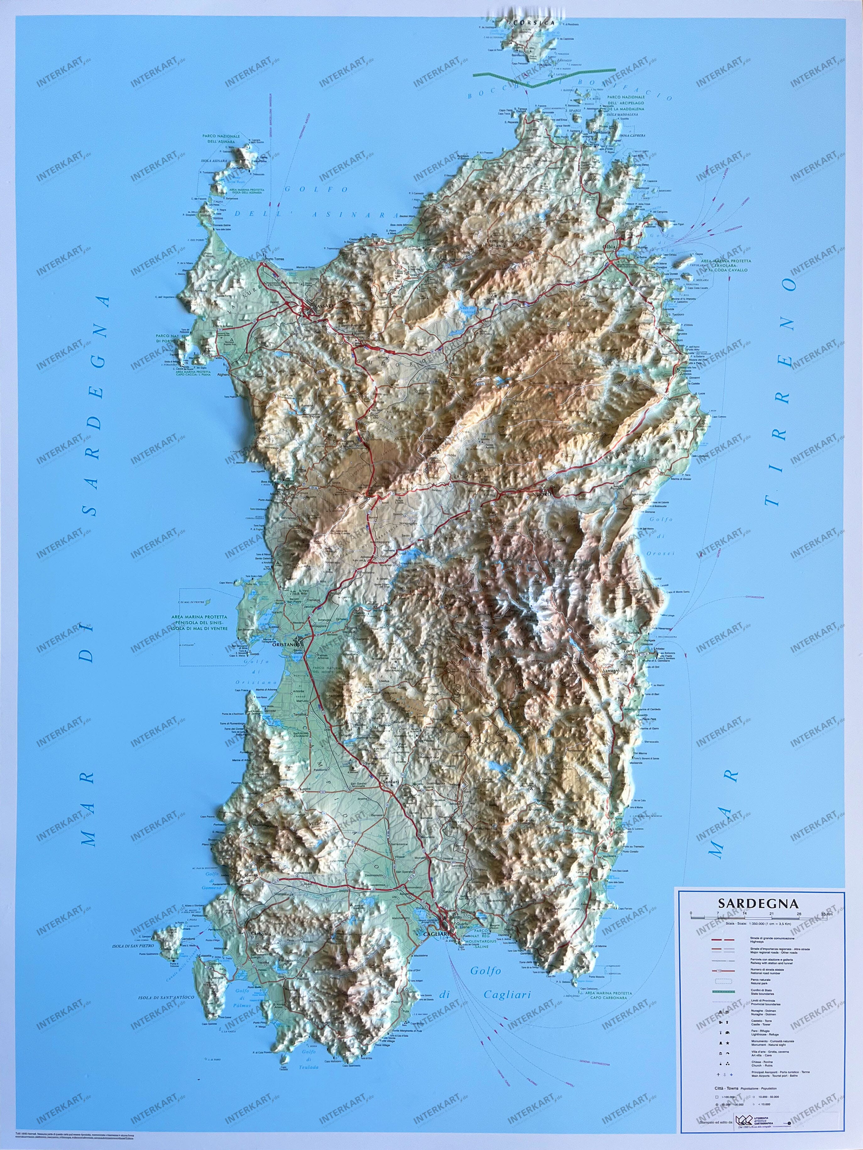 3D Reliefkort Sardinien 68 x 93cm