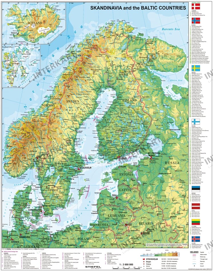 Scandinavia and Baltics Map physically