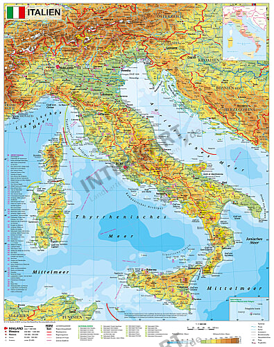 Italien Landkarte Physikalisch 67 X 86cm