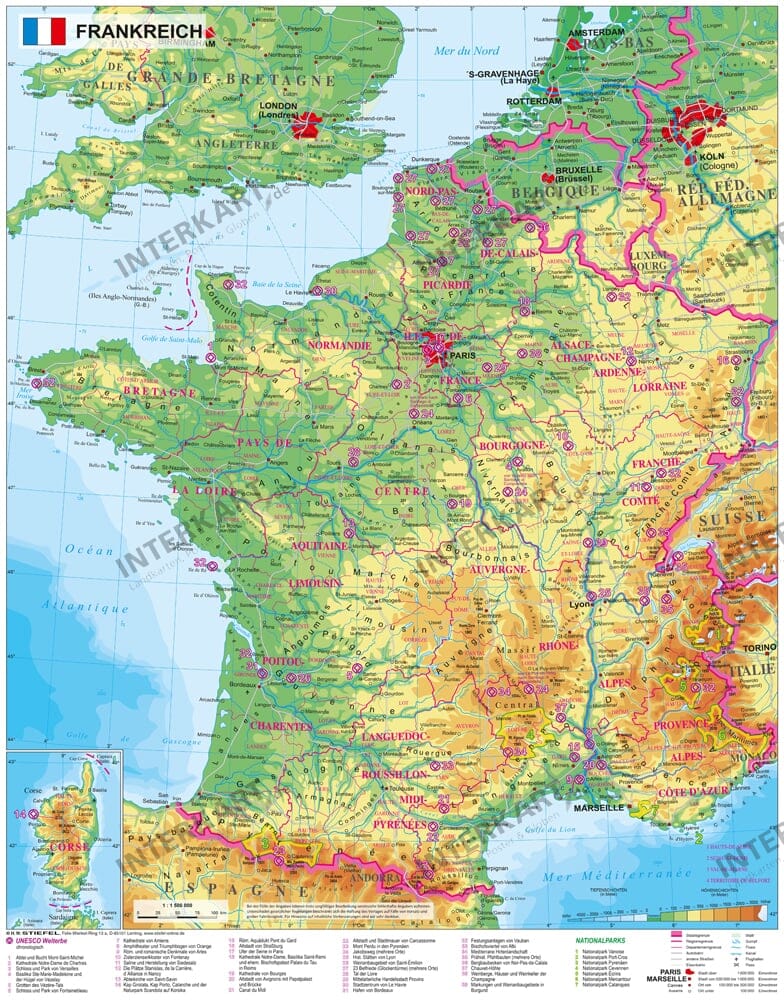Frankreich Karte Schulkarte Landkarte Carte De France 112 x 100cm