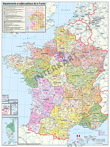 Frankreich Departement Karte 97 X 118cm