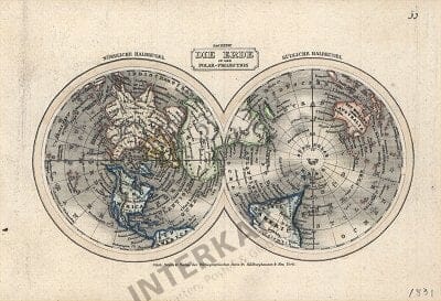 1831 - The Earth in Polar-Projection 18 x 12cm