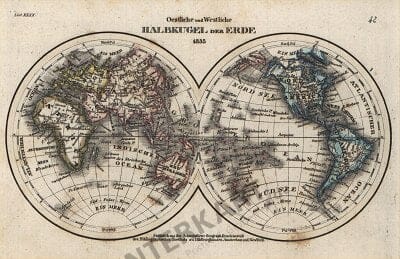 1835 - Eastern and Western Hemisphere of the Earth (Replica) 18 x 12cm