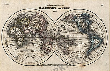 1835 - Östliche und Westliche Halbkugel der Erde (Replikat) 18 x 12cm