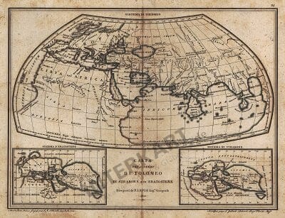 1810 - Carta Dei Sistemi Di Tolomeo Di Strabone e Di Eratostenne 24 x 33cm