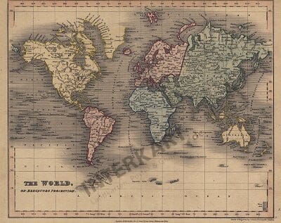 1838 - Die Welt in Mercators Projektion (Replikat) 30 x 22cm