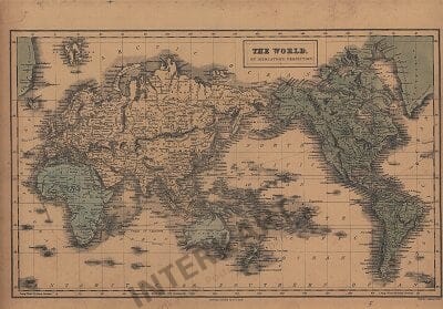 1854 - The World on Mercators Projection 44 x 32cm (Replica)