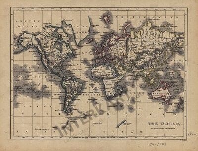 1848 - The World on Mercator's Projection 28 x 21cm