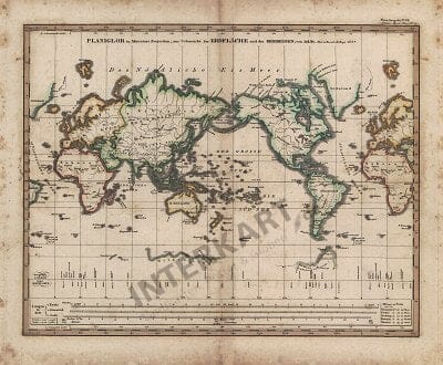 1837 - Planiglob on Mercators Projection 45 x 37cm