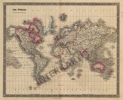 1841 - The World on Mercators Projection (Replica) 49 x 39cm