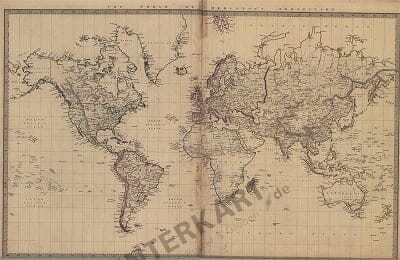 1831 - The World on Mercators Projection (Replica) 63 x 41cm