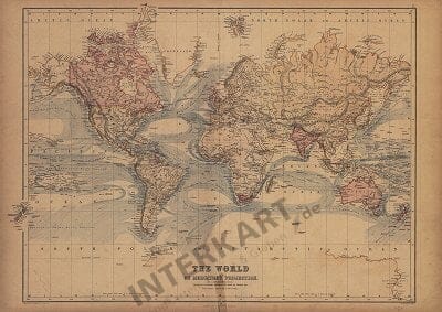 1865 - The World on Mercators Projection (Replica) 62 x 45cm