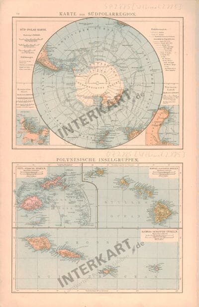 1885 - Südpolarregion und Polynesische Inselgruppe (Replikat) 28 x 42cm