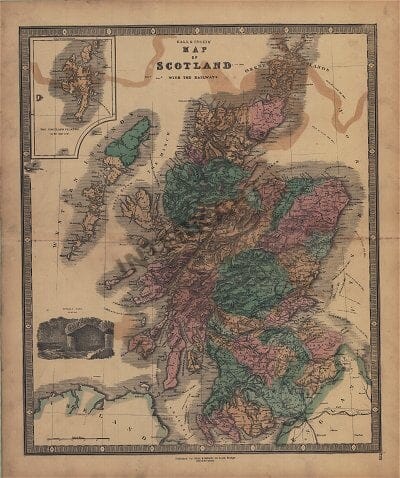 1840 - Map of Scotland with the Railways (Replica)