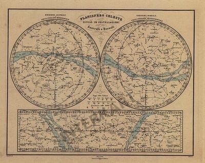 1867 -Planisfero Celeste Divisio in Costellazioni Australi e Bor