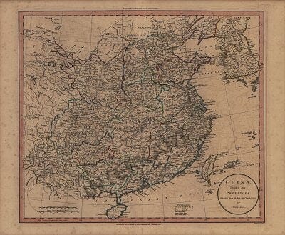 Östliches China mit Korea. Alte historische Landkarte 1898 B14 