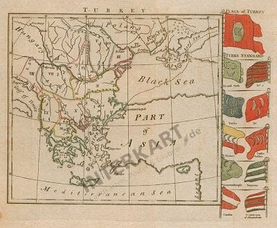 1793 - Türkei in Europa mit Flaggen 21 x 21cm