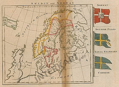 1793 Schweden Norwegen Mit Flaggen Alte Historische Karte