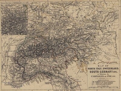 1796 - Map of North Italy, Switzerland, South Germany etc.