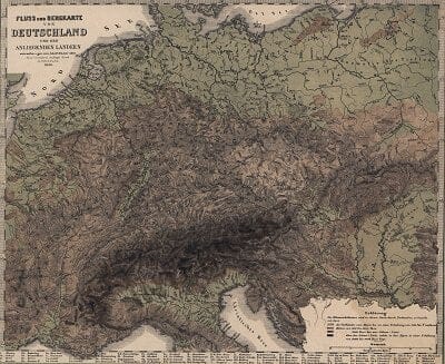 1820 - Fluss und Bergkarte von Deutschland und den anliegenden L