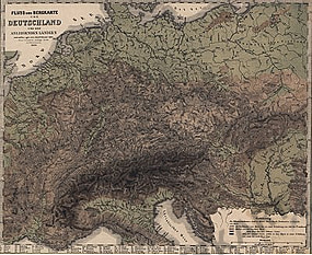1820 - Fluss und Bergkarte von Deutschland und den anliegenden L