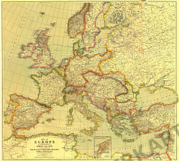 1915 Europa Karte mit Afrika und Asien 71 x 79cm