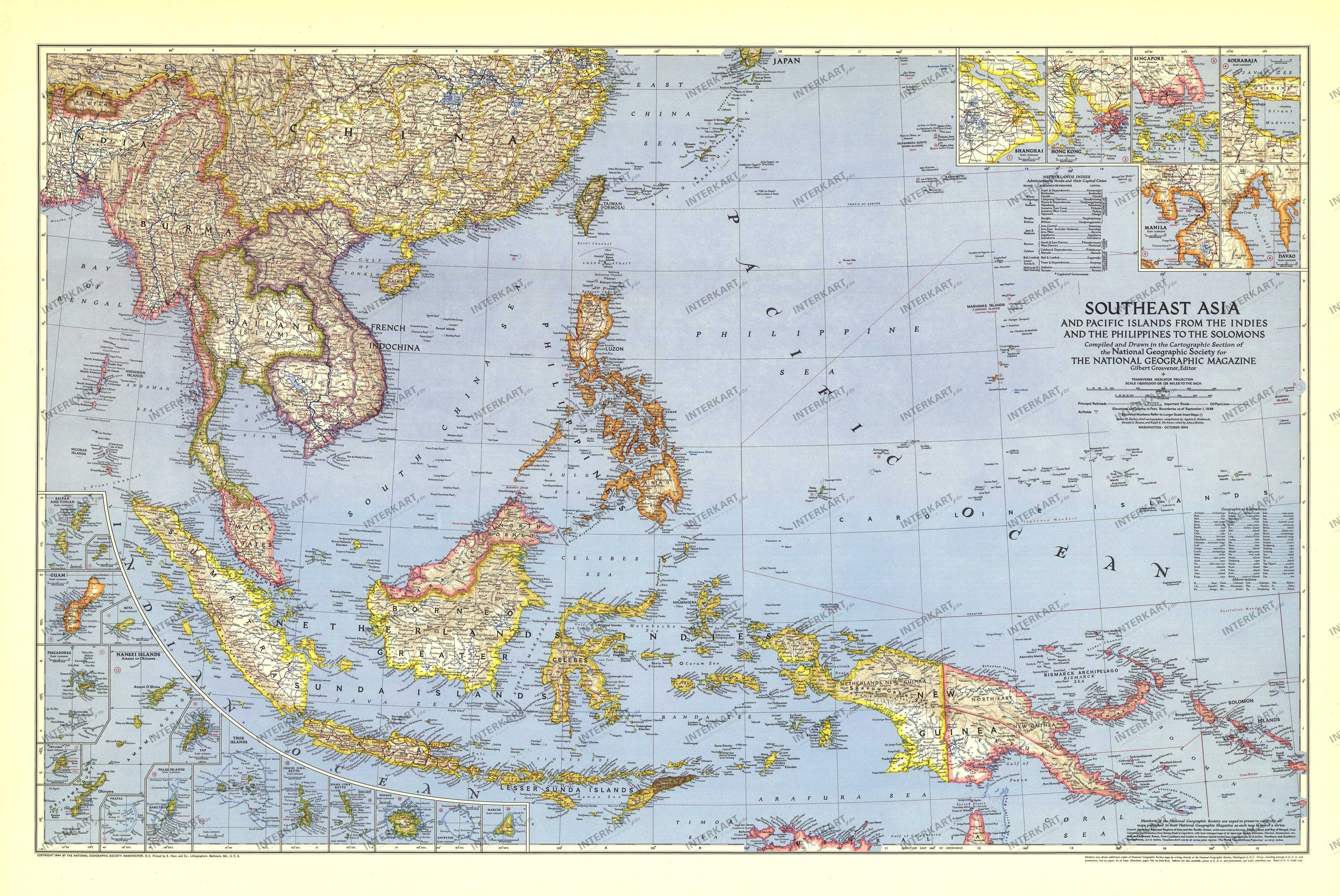 1944 Southeast Asia and the Pacific Islands from National Geographic