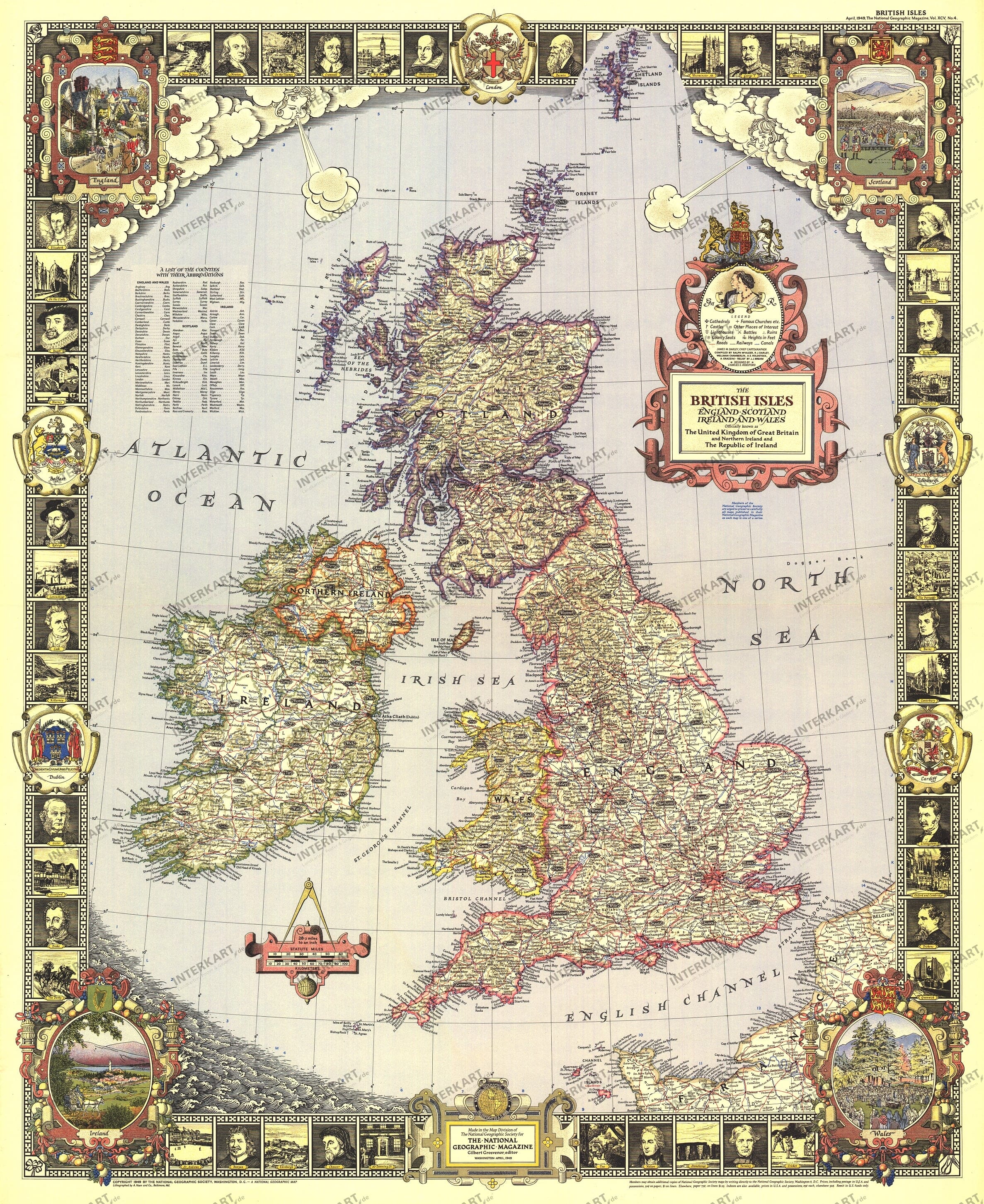 1949 British Isles Map 66 x 81cm