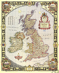 1949 Britische Inseln Karte 66 x 81cm