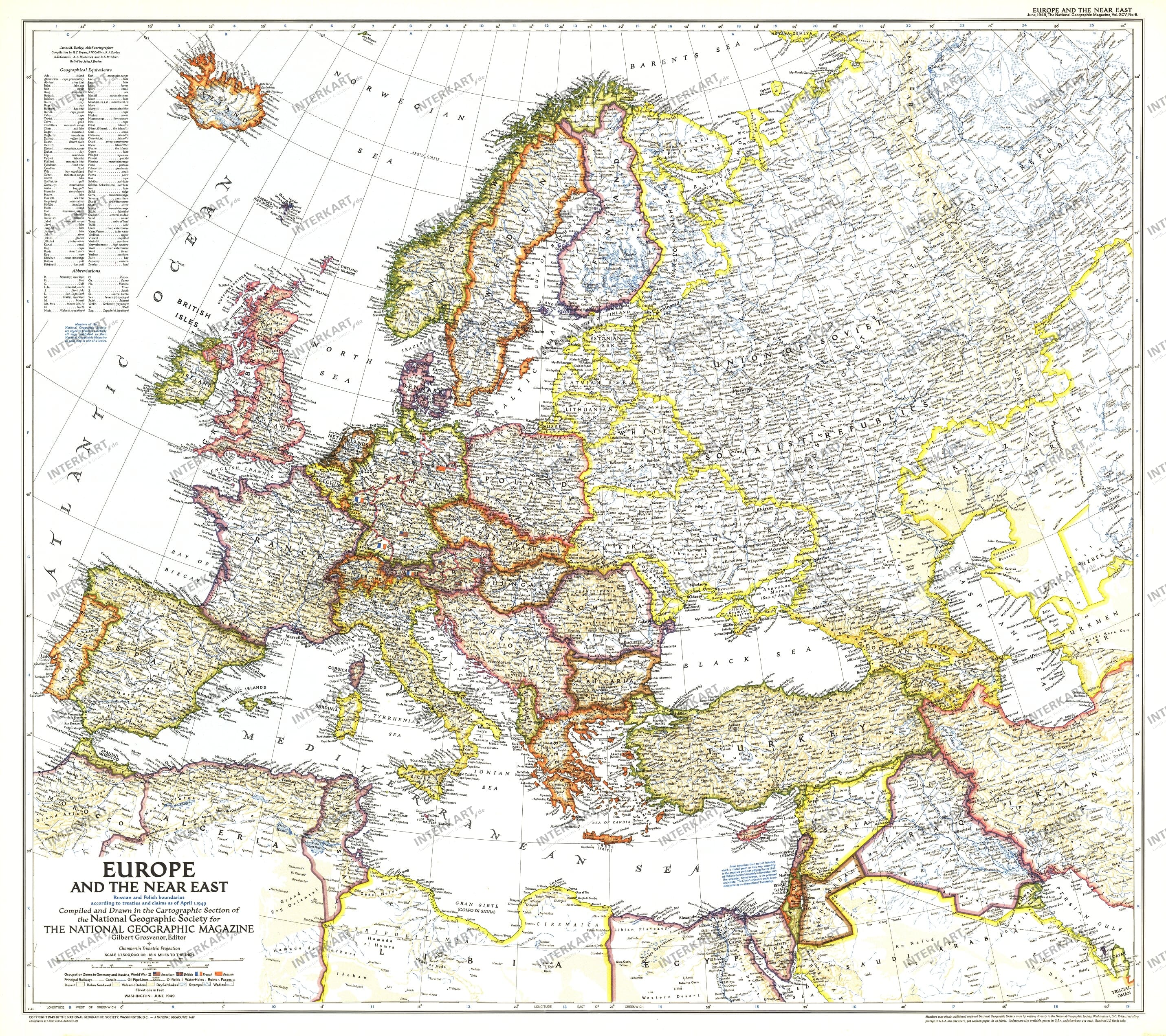 1949 Europe And The Near East Map 81 x 71cm