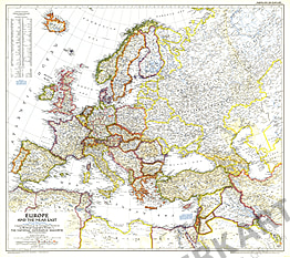 1949 Europe And The Near East Map 81 x 71cm