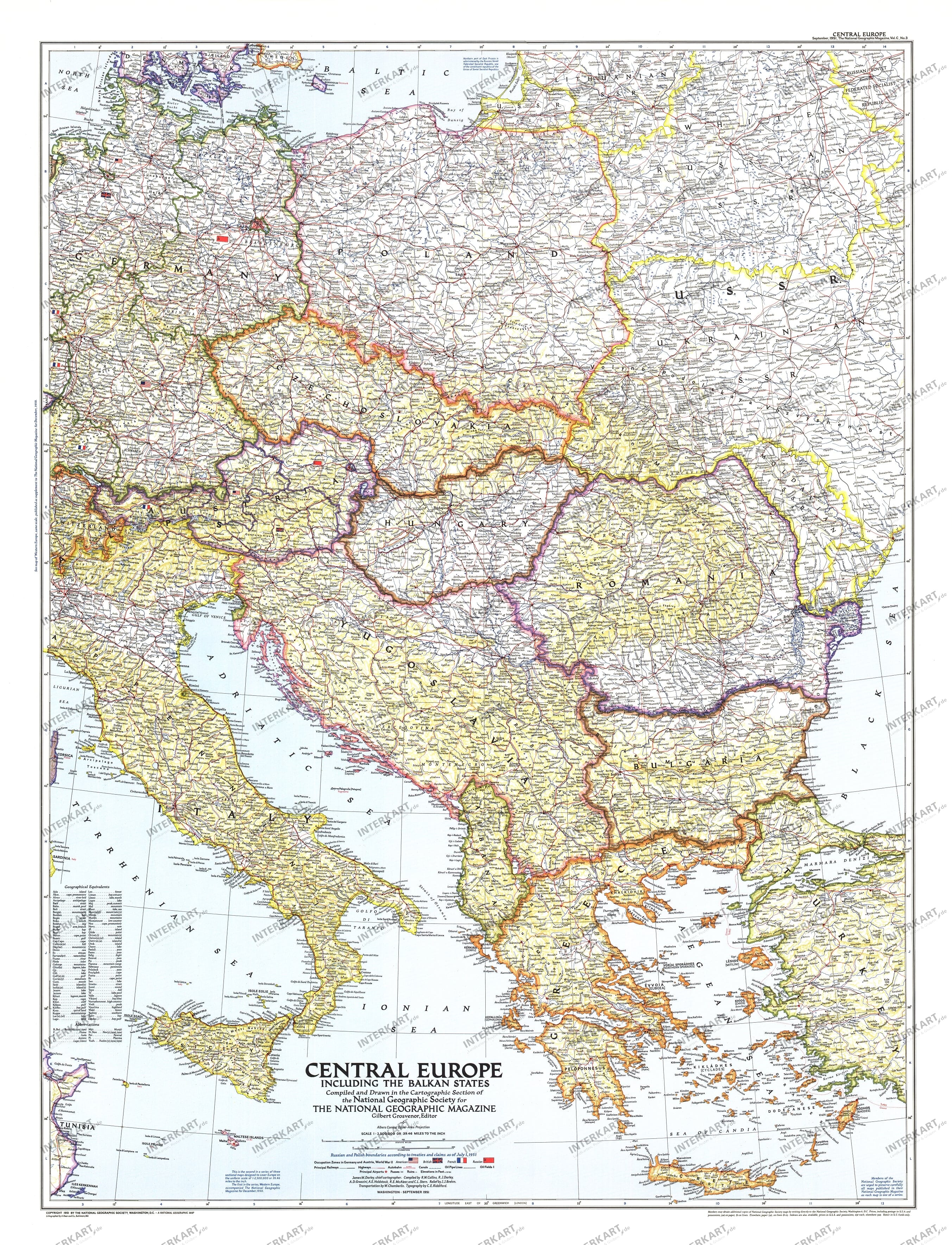 1951 Central Europe Map 76 x 99cm