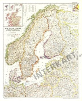 1954 Nordeuropa Karte 76 x 94cm