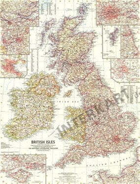 1958 British Isles Map 48 x 63cm
